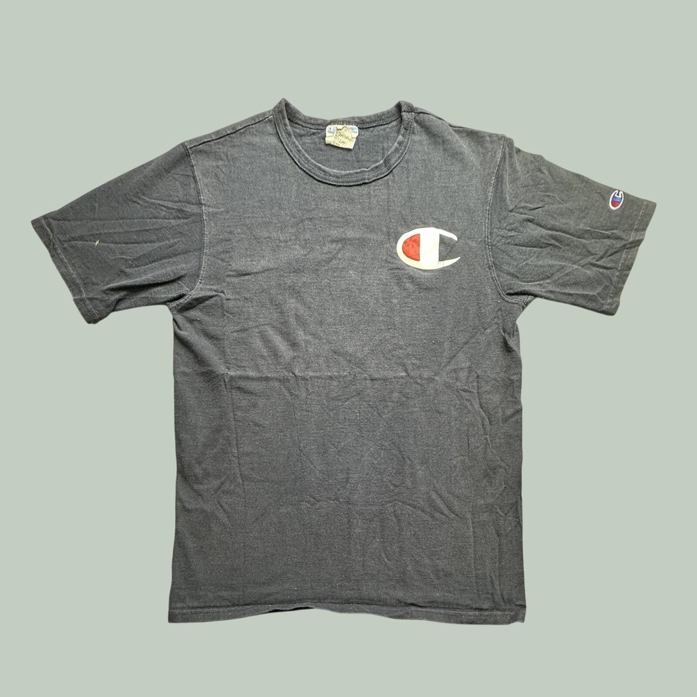 Vintage Champion T-Shirt Mens M Heritage Navy Blue Big C Logo Graphic Short Slv